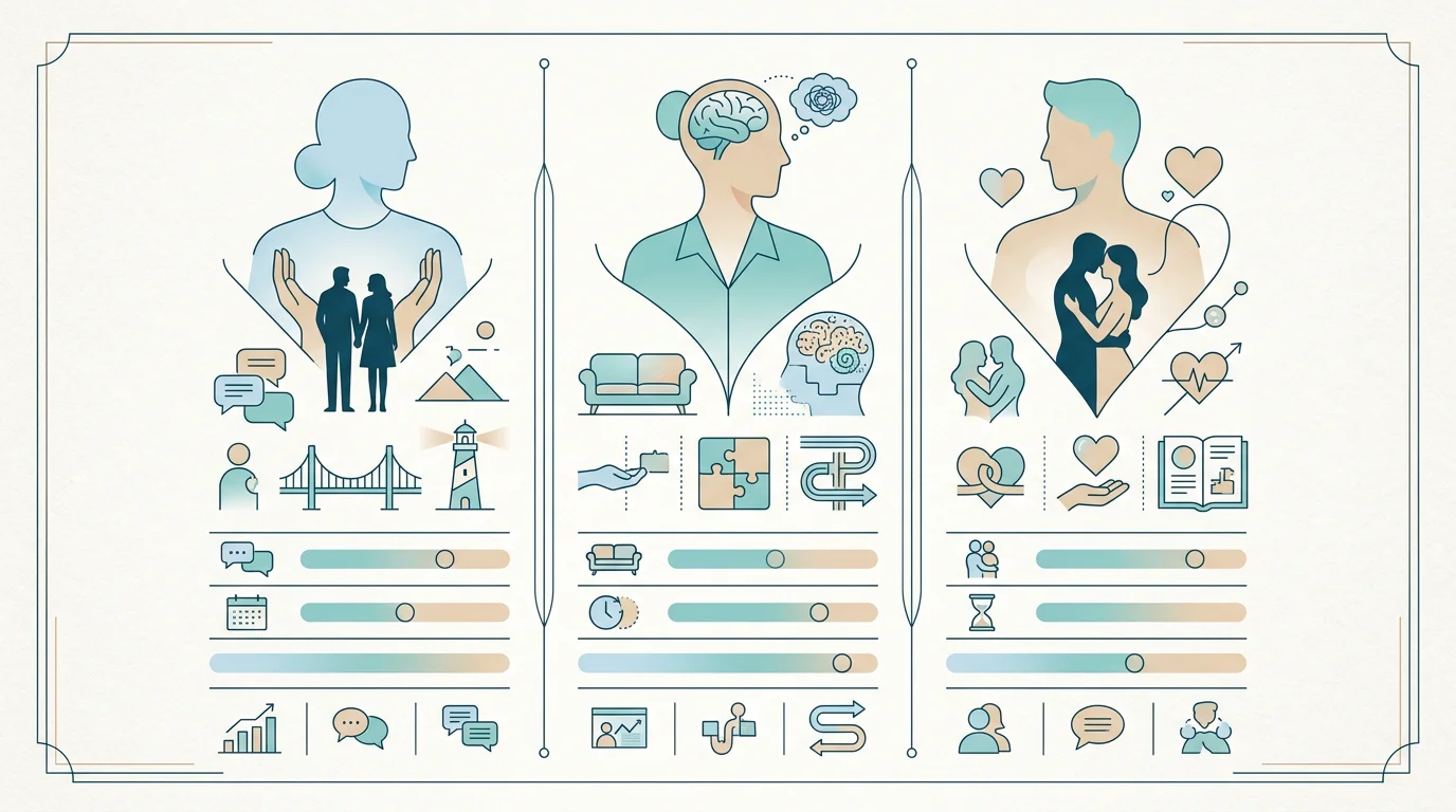 Illustration comparant conseiller conjugal, psychologue et sexologue