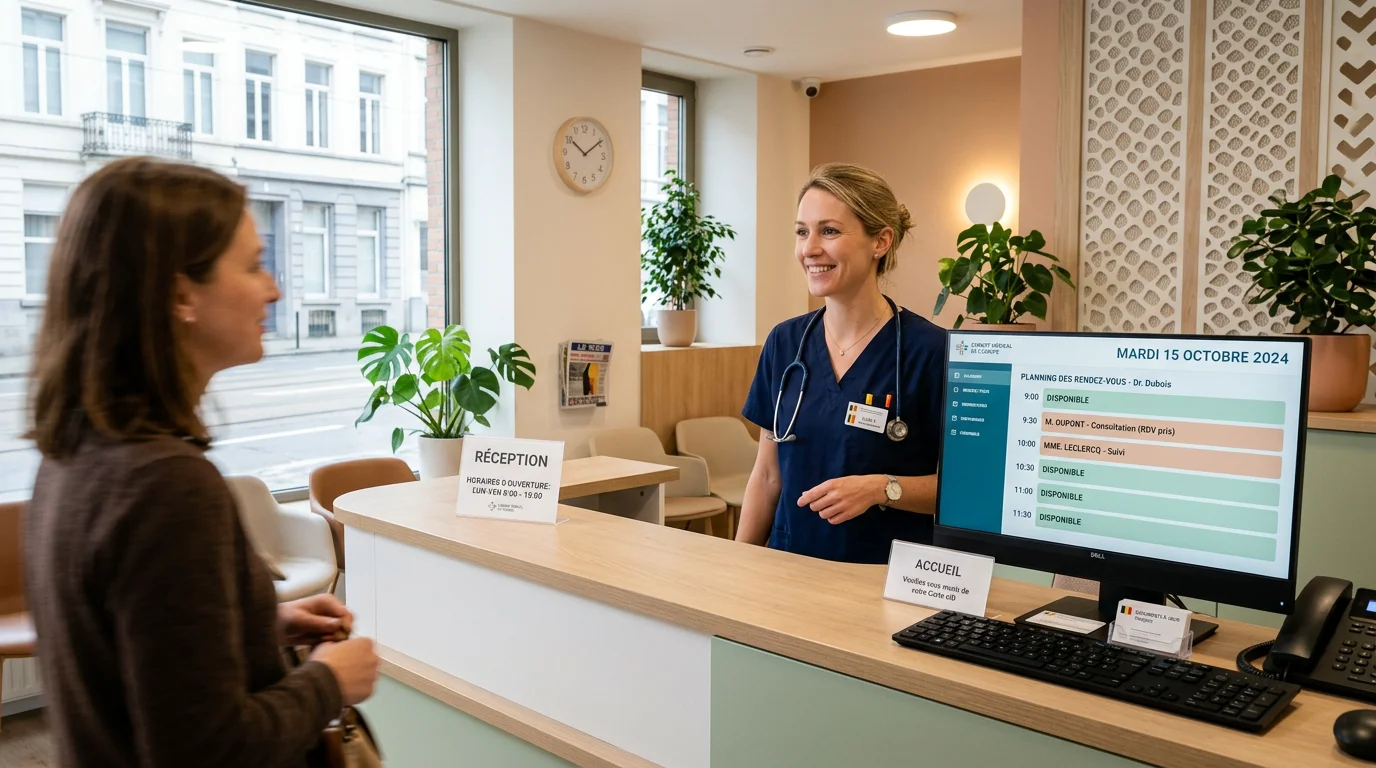 Accueil d'un centre de santé avec agenda numérique de rendez-vous