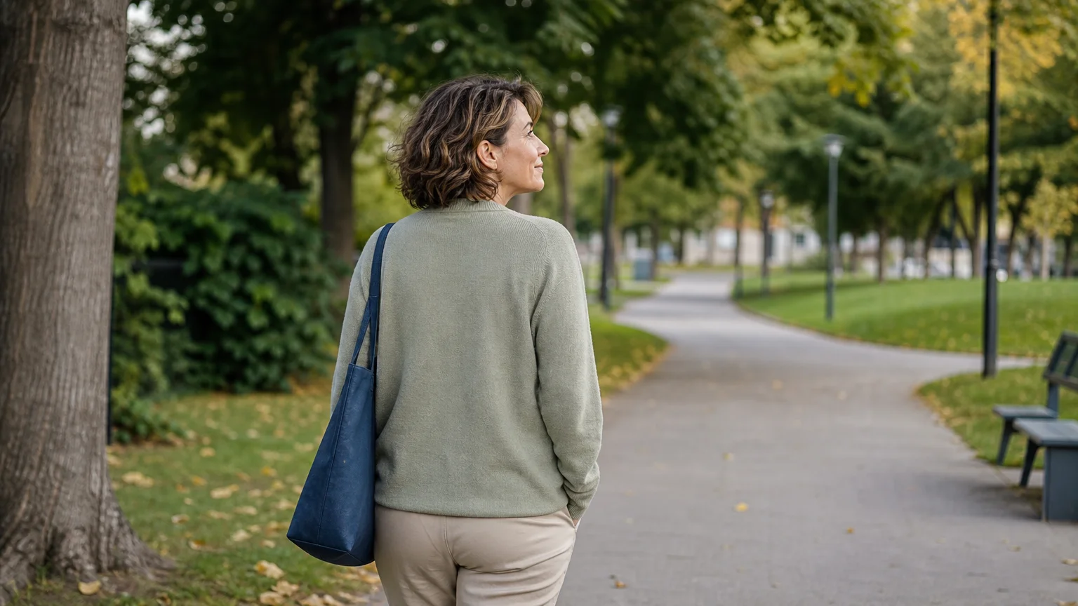 Personne marchant dans un parc pour réduire son stress